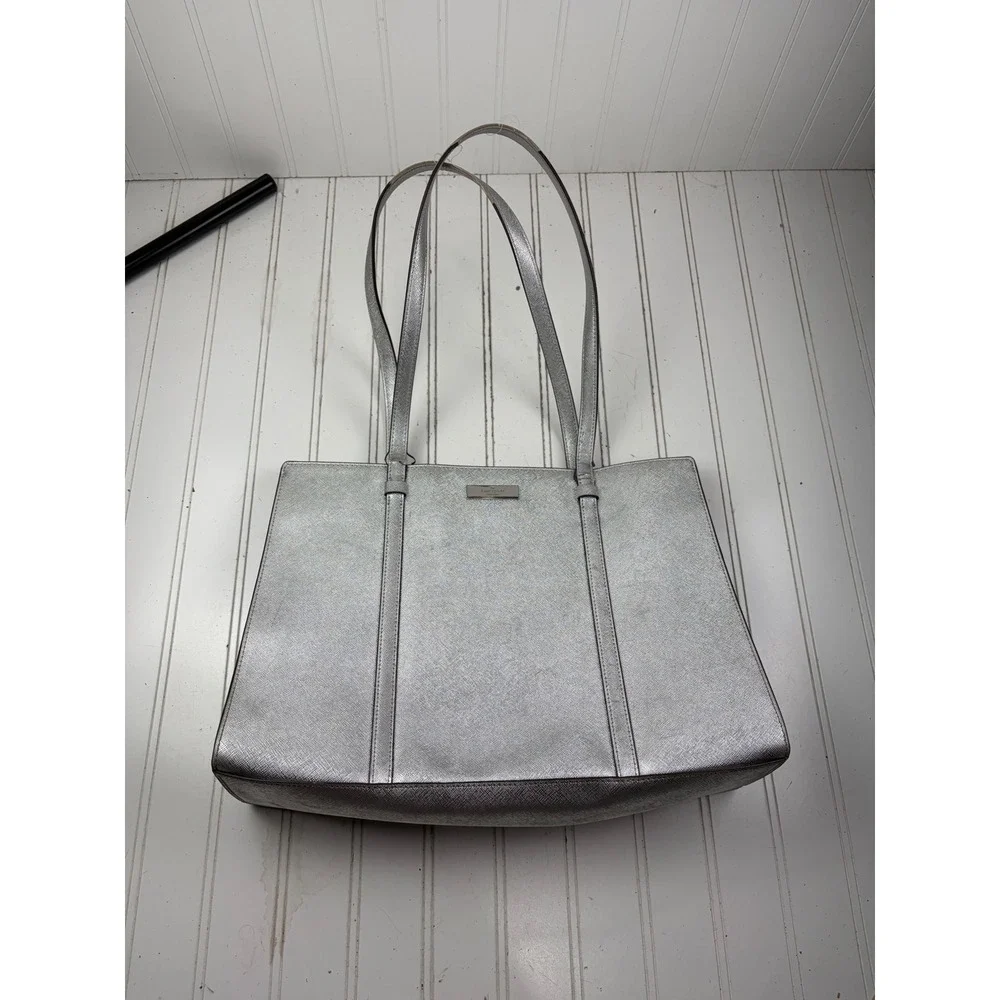 Kate Spade Vintage Silver Metallic Saffiano Leather Kenzie Shoulder Bag Purse